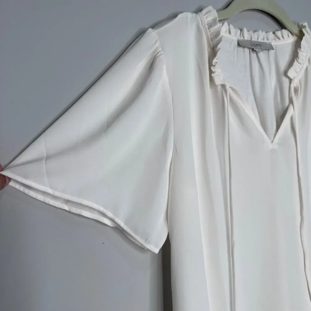 Ann Taylor LOFT Ruffle Tie Neck Mixed Media Top,  Size Small - Picture 9 of 9